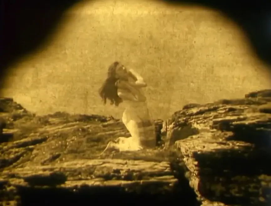 Nude Woman by Waterfall scene