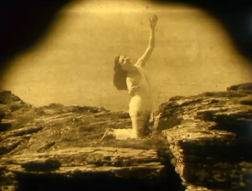 Nude Woman by Waterfall scene