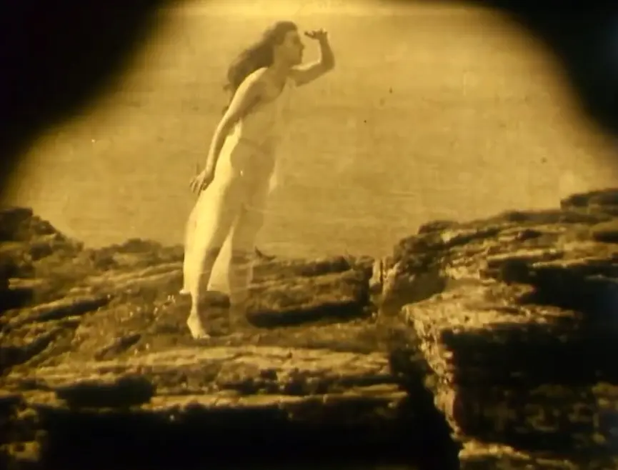 Nude Woman by Waterfall scene