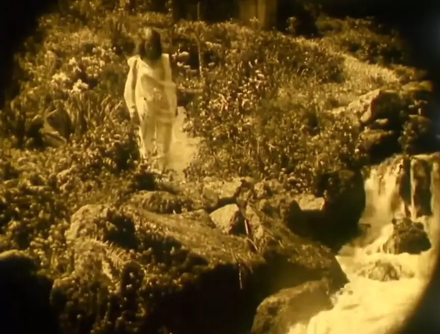 Nude Woman by Waterfall scene