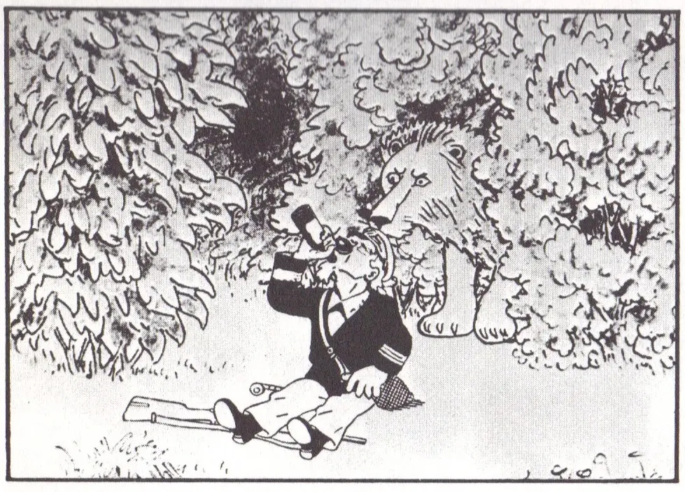 Kapten Grogg bland vilda djur scene